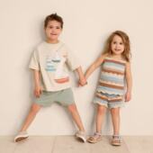 大中小童三分裤 D1426 有机棉男女童针织短裤 婴幼儿休闲舒适透气