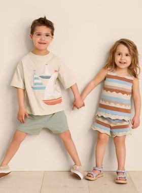 D1426 有机棉男女童针织短裤大中小童三分裤婴幼儿休闲舒适透气