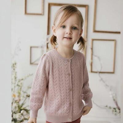 D920小鹿镂空全棉婴幼儿新生儿针织衫百搭舒适透气长袖开衫春秋季