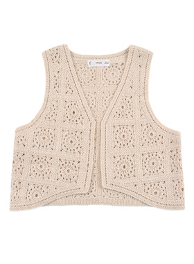 D1817 棉质女童镂空背心马甲百搭时尚外搭针织衫中大童儿童开衫