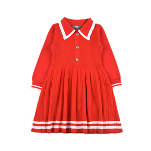 D1601 学院风百褶裙针织连衣裙舒适百搭毛衣公主裙 女童百搭时尚