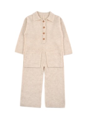 ZK11546 舒适居家男女童针织休闲风连体衣翻领长袖毛衣中小童