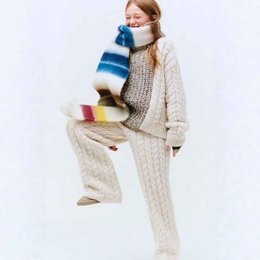 D1596  Z 厚羊驼毛混纺女童针织长裤松紧腰舒适直筒休闲裤中大童