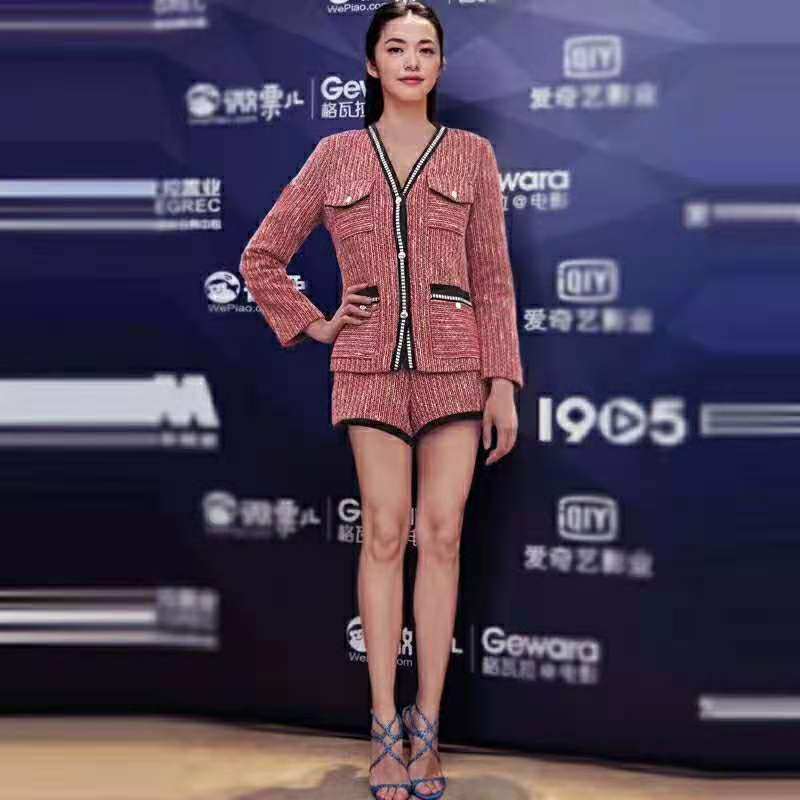 小香风淑女v领短裤外套姚晨同款