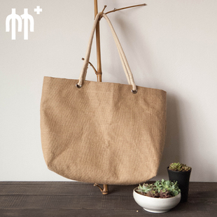 日式 黄麻环保大容量单肩包简约文艺购物袋手提袋搬家收纳袋大包包