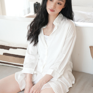 法式冰丝衬衫舒适简洁家居服气质绸缎性感气质长袖睡衣睡袍套装