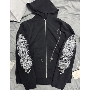 (现货)高端925银纯羊绒刺绣花臂针织拉链连帽衫毛衣外套女男圆领