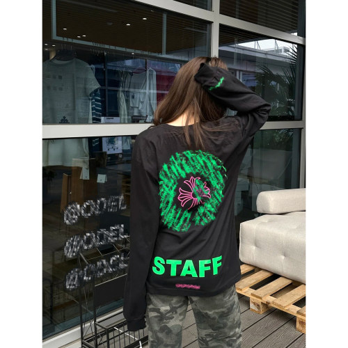 (现货)自主STAFF绿粉色大马蹄十字架梵文长袖T恤 男女 橙蓝 薄款
