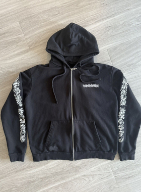 (现货)自主925银经典梵文花臂卷轴拉链连帽衫卫衣外套女男 抓绒