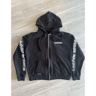 (现货)自主925银经典梵文花臂卷轴拉链连帽衫卫衣外套女男 抓绒