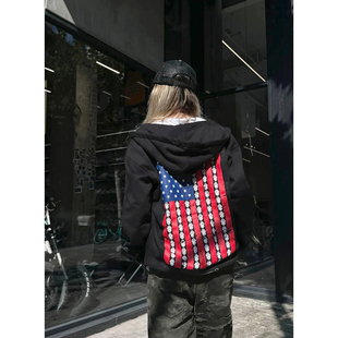 卫衣外套女男华夫格 高端925银USA星条旗宝剑十字拉链连帽衫 现货