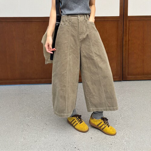 韩系高腰灯芯绒七分阔腿裤女秋冬