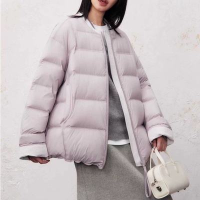 云朵泡芙羽绒服女中长款圆领宽松
