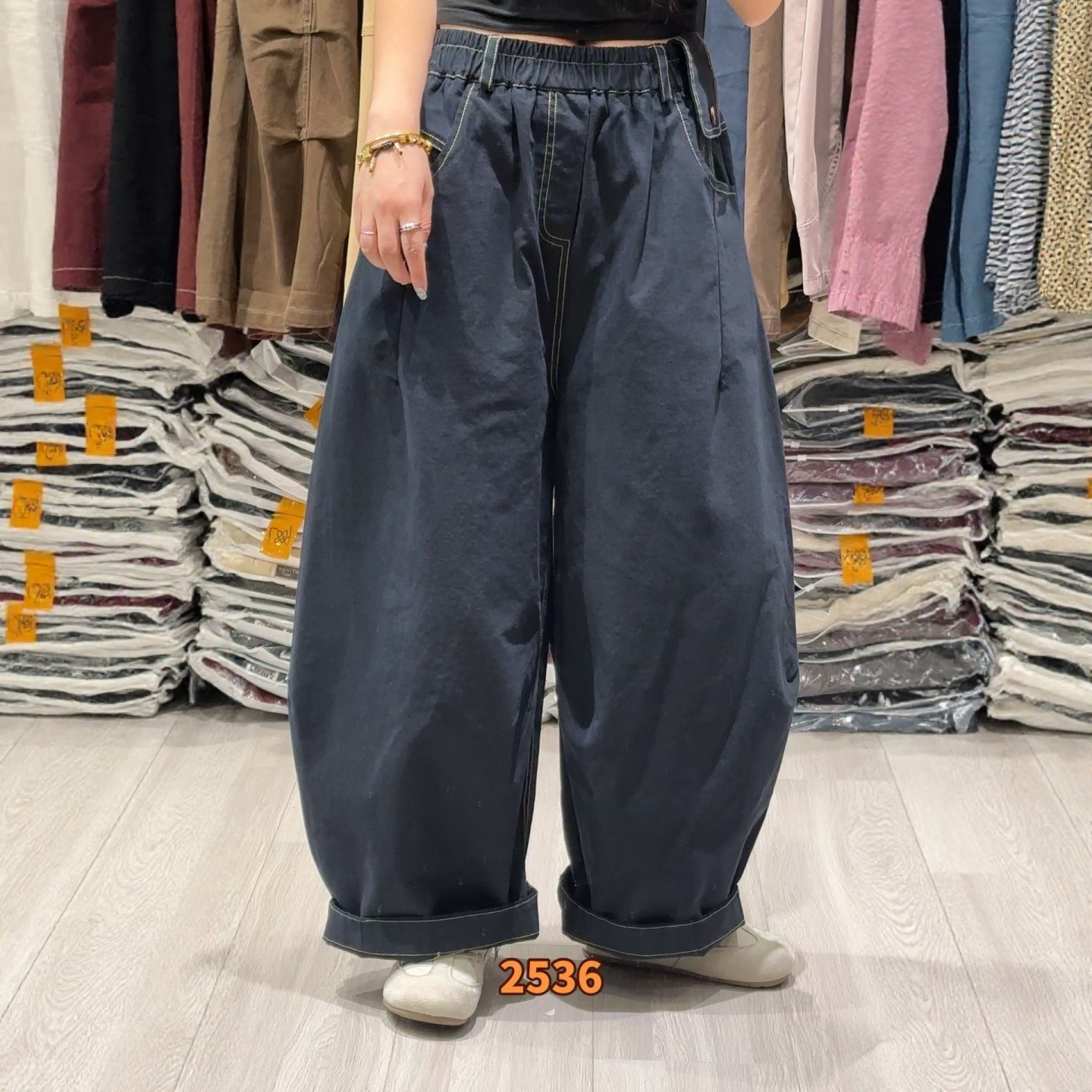 欧版时尚弯刀裤女2025秋季新款宽松休闲百搭松紧腰阔腿长裤休闲裤