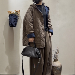 欧版时尚连帽中长款棉衣女2026冬季新款廓形减龄保暖棉服外套