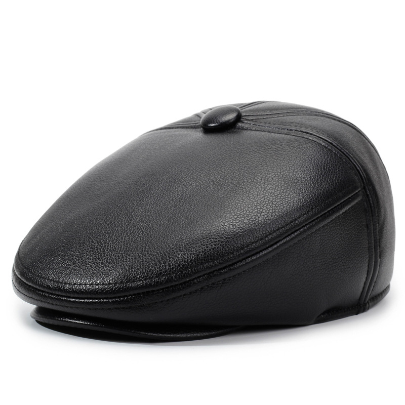 帽子中老年人男冬季保暖爸爸老人PU帽加绒加厚防风老头护耳前进帽