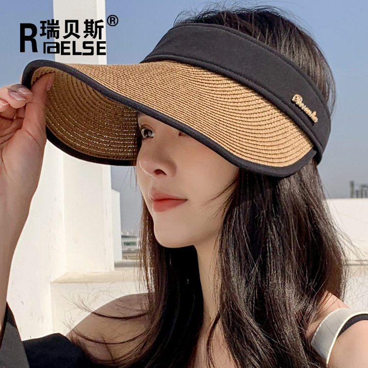 沙滩草帽子女夏天空顶防晒帽男遮阳帽韩版百搭鸭舌帽透气太阳帽子