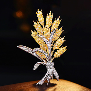 高级感金黄麦穗双色胸针精致璀璨大麦胸花别针西装大衣百搭配饰