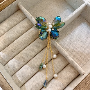 西装 奢华小众设计感锆石蝴蝶小胸针女开衫 胸花绿色领针防走光别针