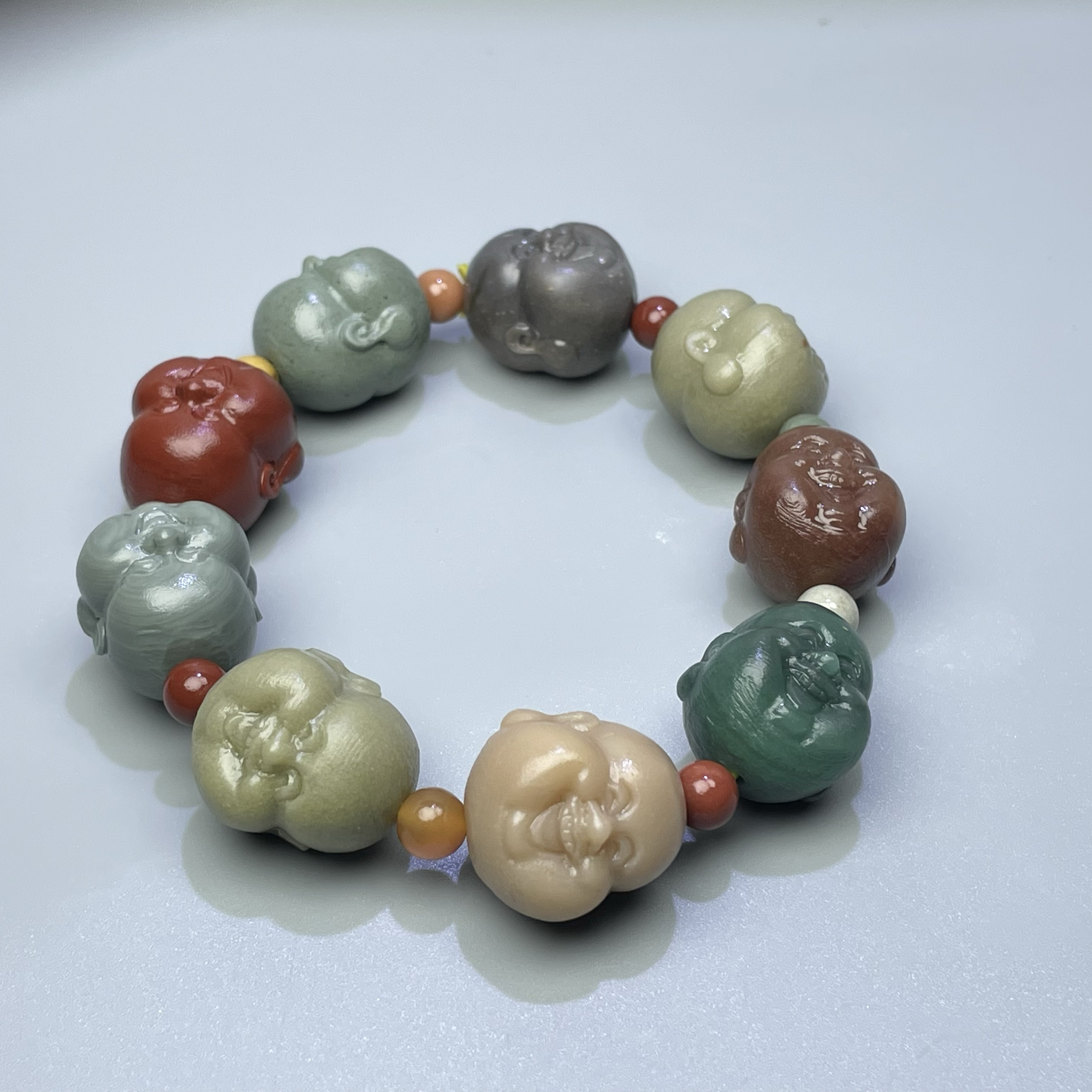 天然阿拉善玛瑙彩玉多宝手串精工雕刻佛公文玩收藏送礼推荐饰品