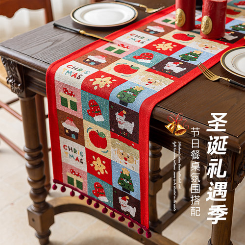 仿棉麻提花圣诞桌旗