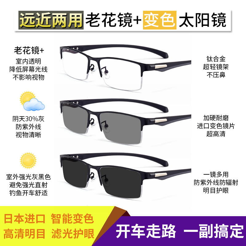 两用防蓝光智能变焦渐进多老花镜