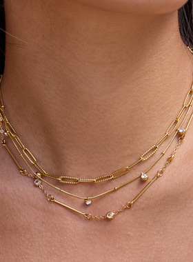 欧美不锈钢锆石项链高级感锁骨链钛钢不掉色饰品