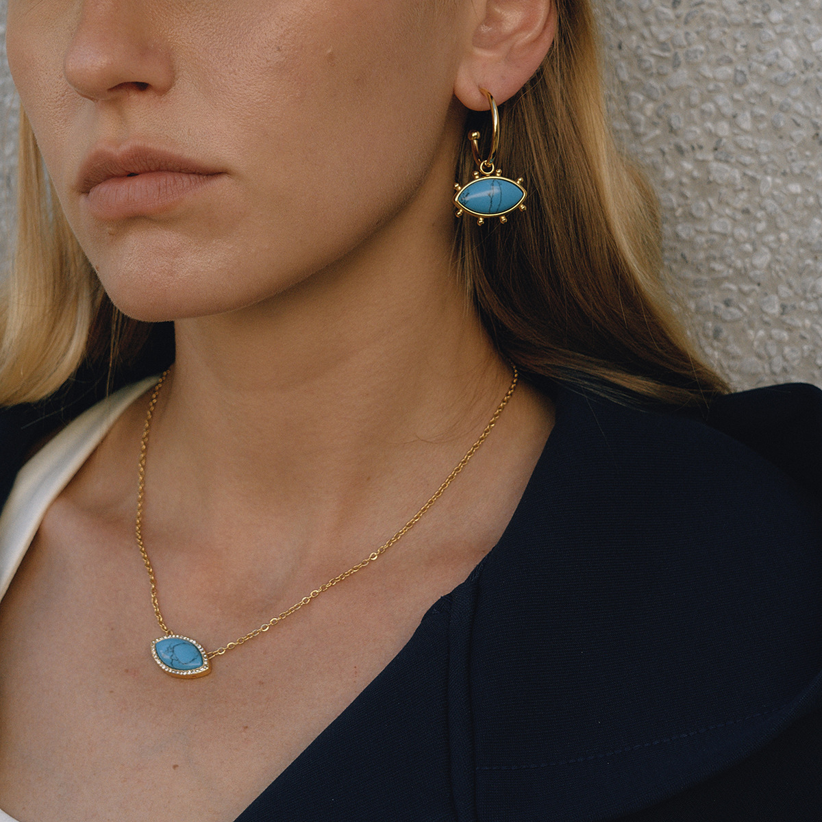 恶魔之眼钛钢项链高级感松石耳环不掉色饰品女不锈钢