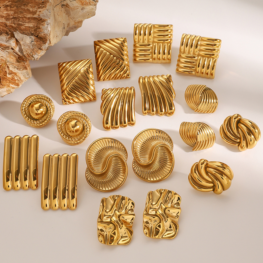 欧美不锈钢几何耳钉高级感小众ins耳环钛钢耳饰earrings