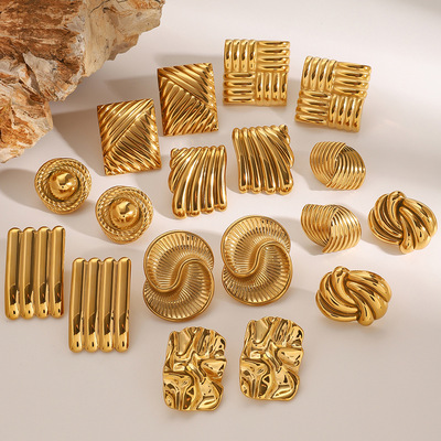 欧美不锈钢几何耳钉高级感小众ins耳环钛钢耳饰earrings