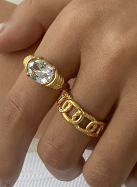 欧美水钻钛钢戒指女小众设计指环不掉色首饰品不锈钢ring