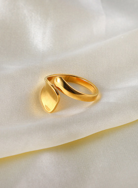 欧美INS网红同款钛钢戒指18K镀金不锈钢异形开口戒指几何形指环女
