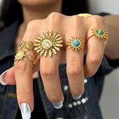 欧美不锈钢绿松石开口戒指ins高级感指环钛钢手饰品rings