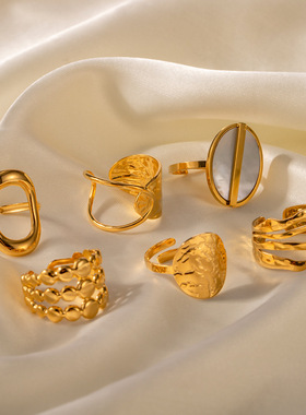 法式复古设计师网红欧美气质小众不规则潮流不掉色钛钢开口戒指女