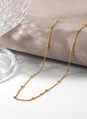 欧美INS无锈防水不锈钢细珠链项链女式极简时尚叠戴项圈项链饰品