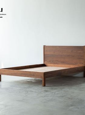山丁 平直床 原创复古纯实木床主卧简约北欧黑胡桃樱桃白蜡FAS级