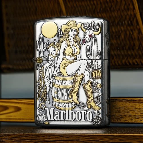 Zippo打火机正品蝎子万宝路女郎盔甲镀银鎏金珐琅彩煤油防风高档