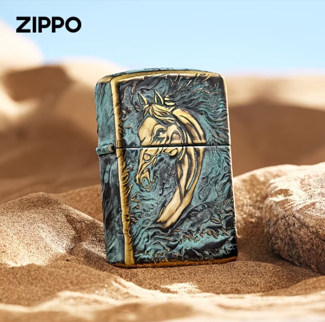 zippo打火机正品马踏祥云复古做旧浮雕午马送男友高档礼物