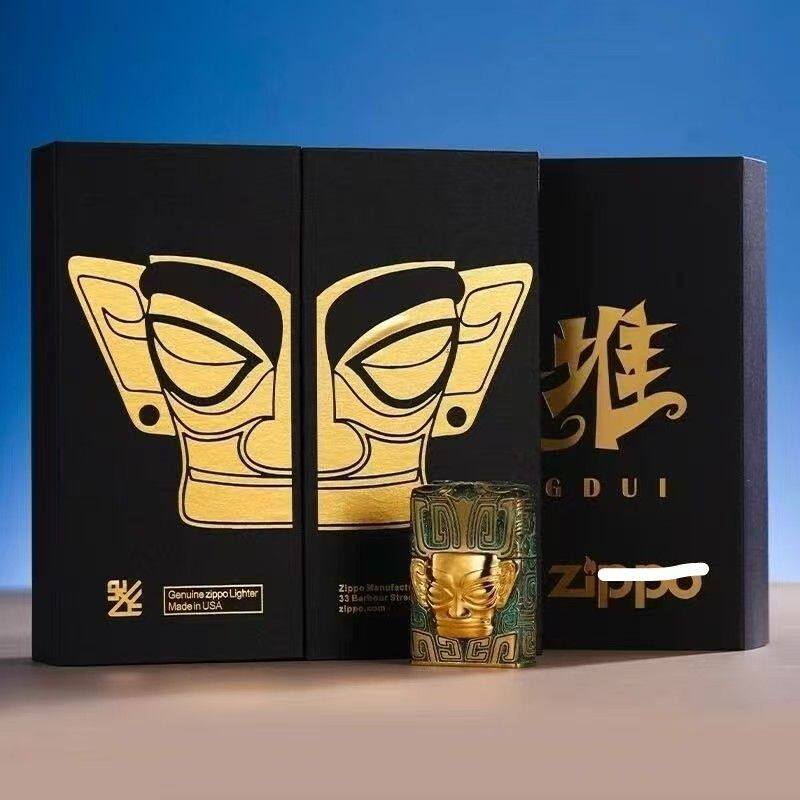 zippo打火机官方正品三星堆面具青铜煤油防风创意男士收藏礼物