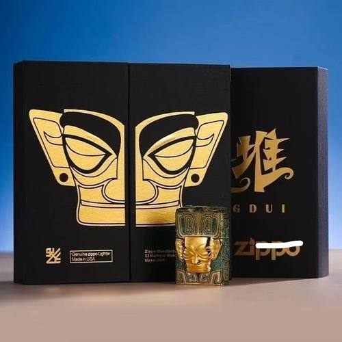 zippo打火机官方正品三星堆面具青铜煤油防风创意男士收藏礼物