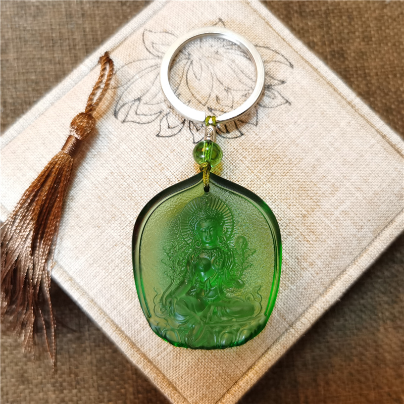 古法琉璃 绿度母 佛像 观音化身密宗随身携带念佛 挂饰钥匙扣水晶