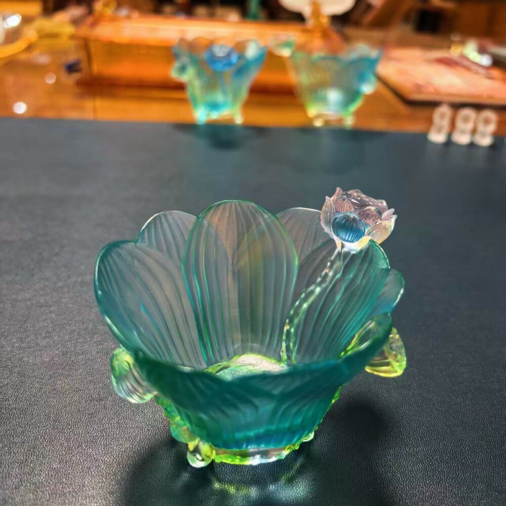 古法脱蜡琉璃青荷杯主人杯家用
