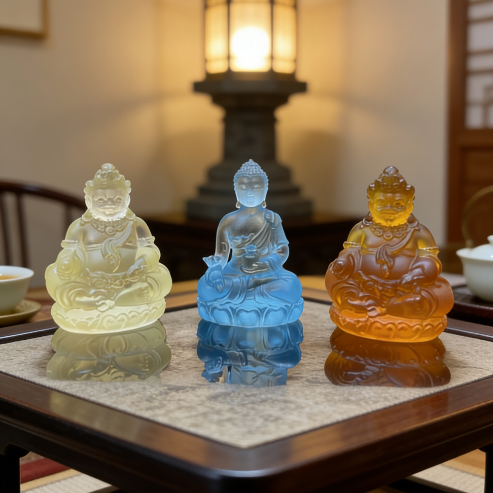 古法琉璃黄财神小摆件佛像招财