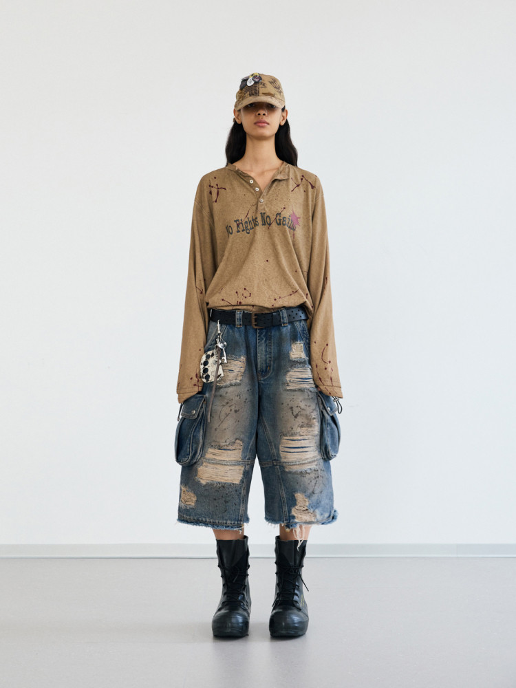 PEOPLESENSE Distressed Ink Splash Henley Tee – Your New Vibe! - Product image 4