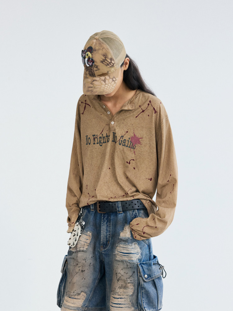 PEOPLESENSE Distressed Ink Splash Henley Tee – Your New Vibe! - Product image 2