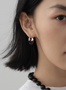 JILIFANG小众设计感简约高级黑色珐琅滴釉百搭气质撞色耳圈耳环女