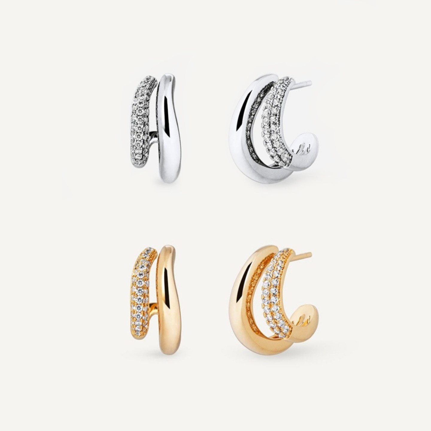 JILIFANG 欧美风法式经典简约双层C圈微镶锆石银针防过敏耳环耳钉,饰品/流行首饰/时尚饰品新,耳环,淘宝优惠券,粉丝福利购,淘宝优惠卷