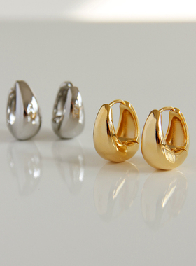 欧美冷淡简约法式复古百搭时髦高级感黄铜镀金色水滴圆圈耳扣耳环