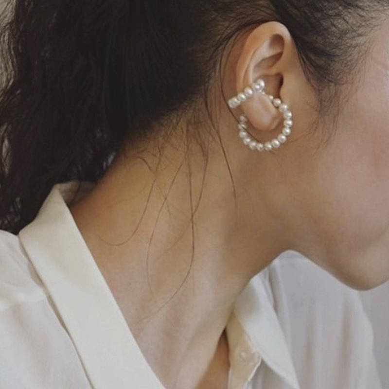 双层珍珠手工串珠耳夹
