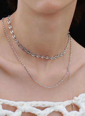 欧美双层猪鼻子链条项链